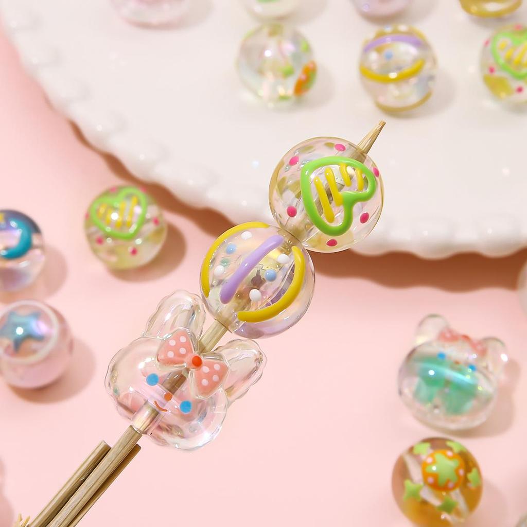1PC Colorful Acrylic Cartoon Creative Round Beads For Jewelry Making DIY Bracelet Phone Chain