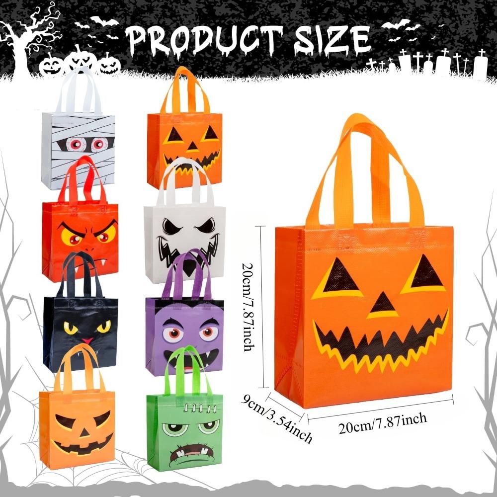 12-24 Pcs Alloween Reusable Non-Woven Trick Or Treat Bags Pumpkin Ghost Monster Tote Hand Bags Kids Adults Party Candy Gift