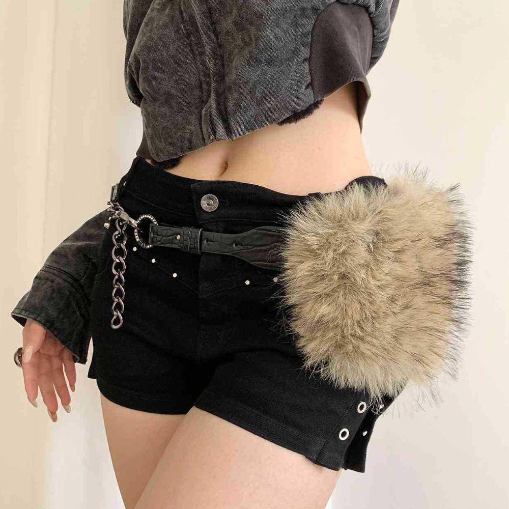 PU Leather Furry Waistband Rivet Y2K Waistband Simple Furry Fur Belt Daily