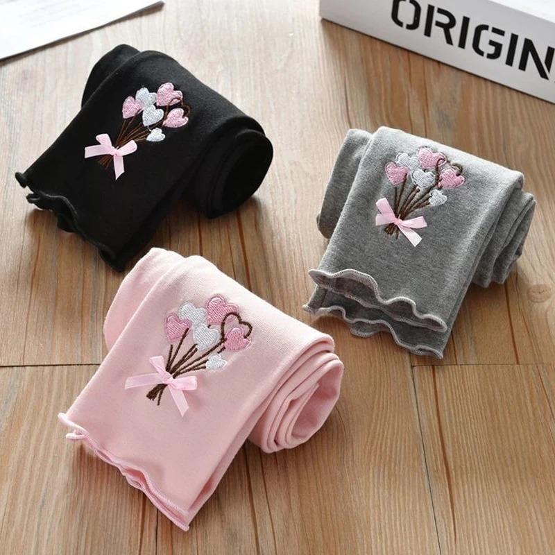 Girls 1-7 Years Old Comfortable Leggings At Home Wear Children'S Spring And Autumn Outdoor Embroidered Kids Daily Casual Pants