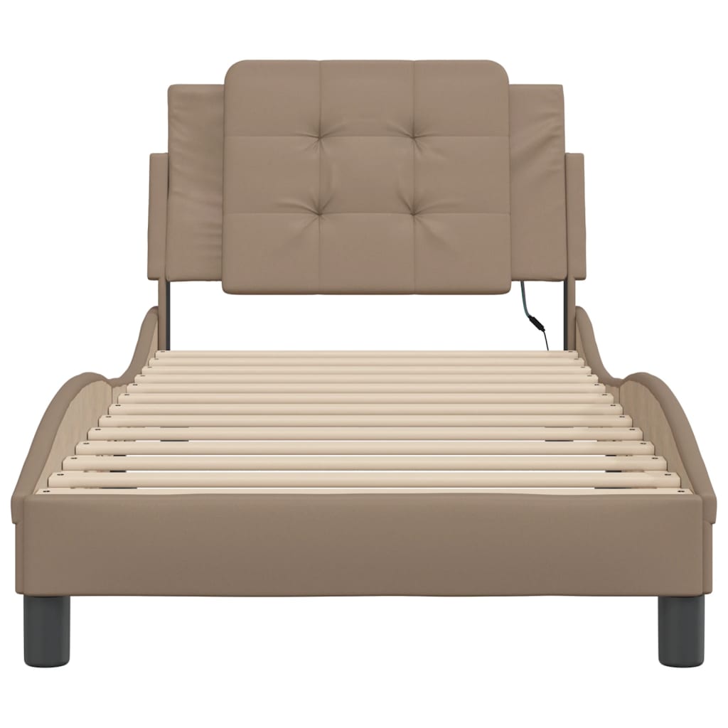 Vidaxl Bed Frame With LED, Color Cappuccino, 90X190 Cm, Faux Leather
