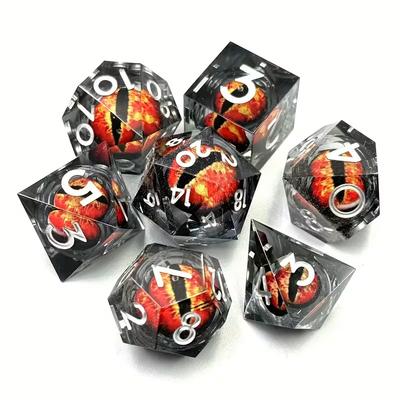 7-delige Drakenkoning's Oog Polyhedrale Dobbelstenen Set Hars Genummerde Dobbelstenen voor Tafelspel Feestspel Accessoires Drakenkoning Serie D4 D6 D8 D10 D12 D20
