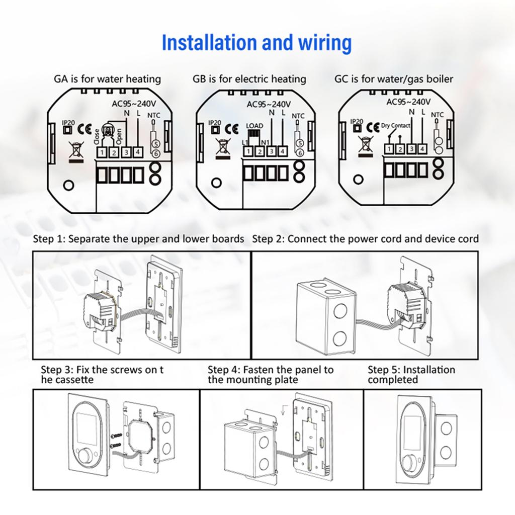 Smart Thermostat for House Water Heating AC Thermostat with VA Digital Touch Screen and Adjustable Knob 5+1+1 Weekly Programming