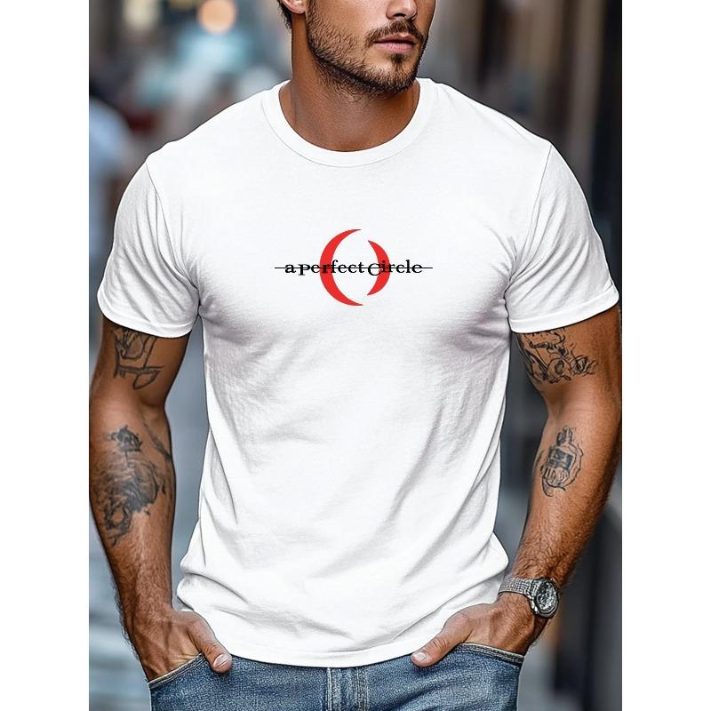 Men S T-Shirt, Relaxed And Casual, Comfortable And Versatile, Men S English Letter And Red Arc Pattern Summer Casual Round Neck Short T-Shirt S белый