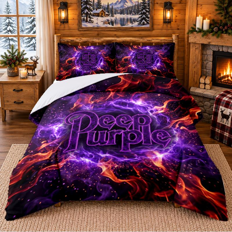 Printed 3Pcs Bedding Set Deep Purple Pattern Bed Sheet Pillowcase For Bedroom Decor