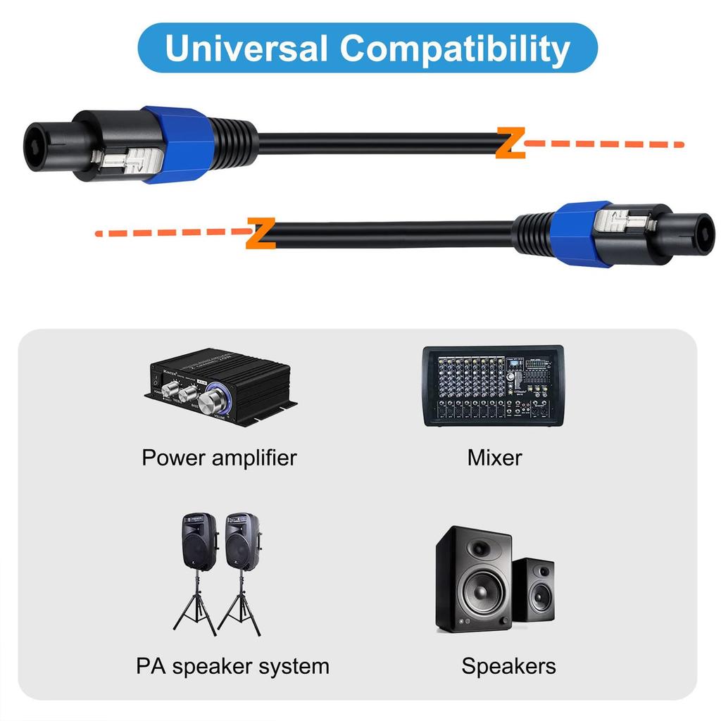 Male-to-Male Plug-and-Play Speaker Connection Cable with Twist Locks for Stage Speakers and Power Amplifiers (25 Feet)