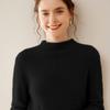 Women's Minimalist Cashmere Semi-High Neck Rolled-Edge Sweater - Loose Fit, Slimming, Long Sleeve