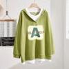 Fake Two-piece Hooded Splicing Casual Mid-length Fashion Long-sleeved Sweatshirt for Women's Print Versatile Pullover