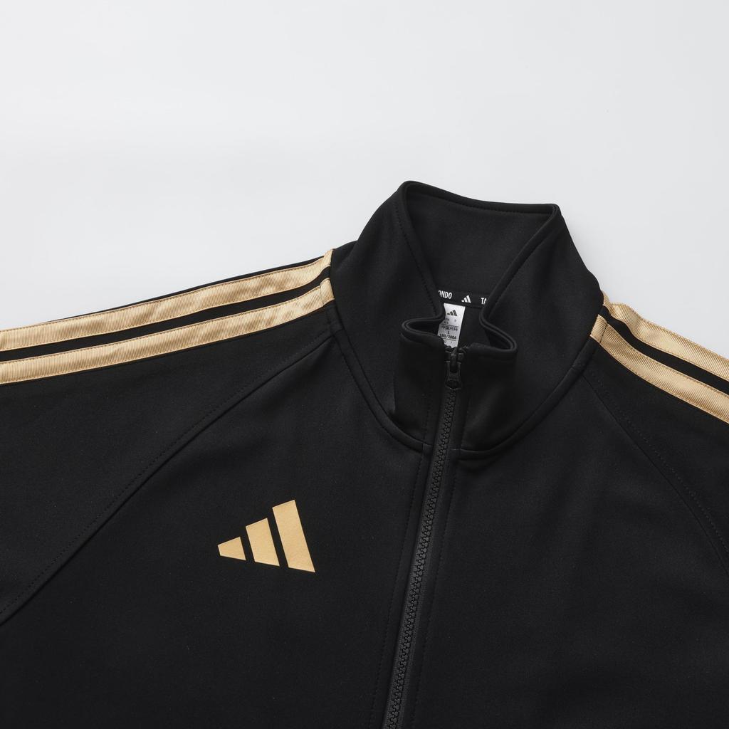 adidas Jackets Unisex Black With Gold Stripes Stand Collar Moderate