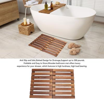 Wooden Bathroom Mat Quick Drying Anti Slip Easy Storage Elegant Foldable Wood Shower Mat Slatted Design Sturdy for Spa Home