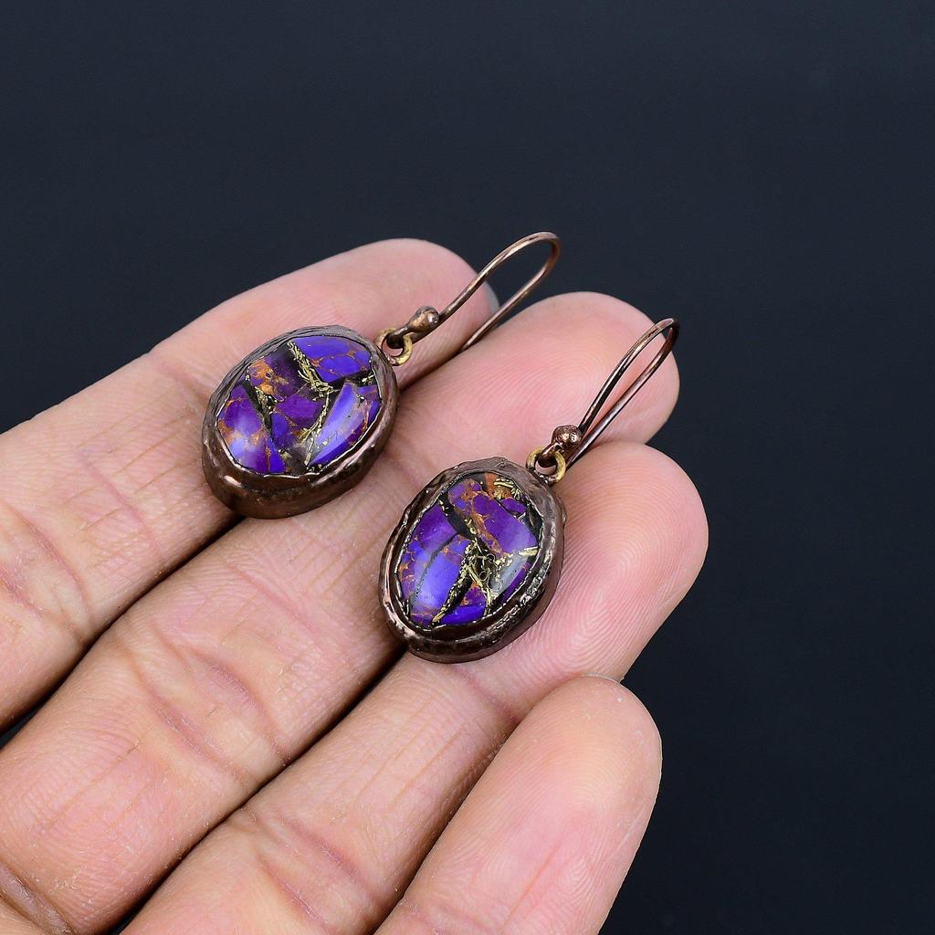 Purple Copper Turquoise Earrings, Copper Electroformed Jewelry, Gemstone Earrings, Gift For Her Handmade Dainty Jewelry