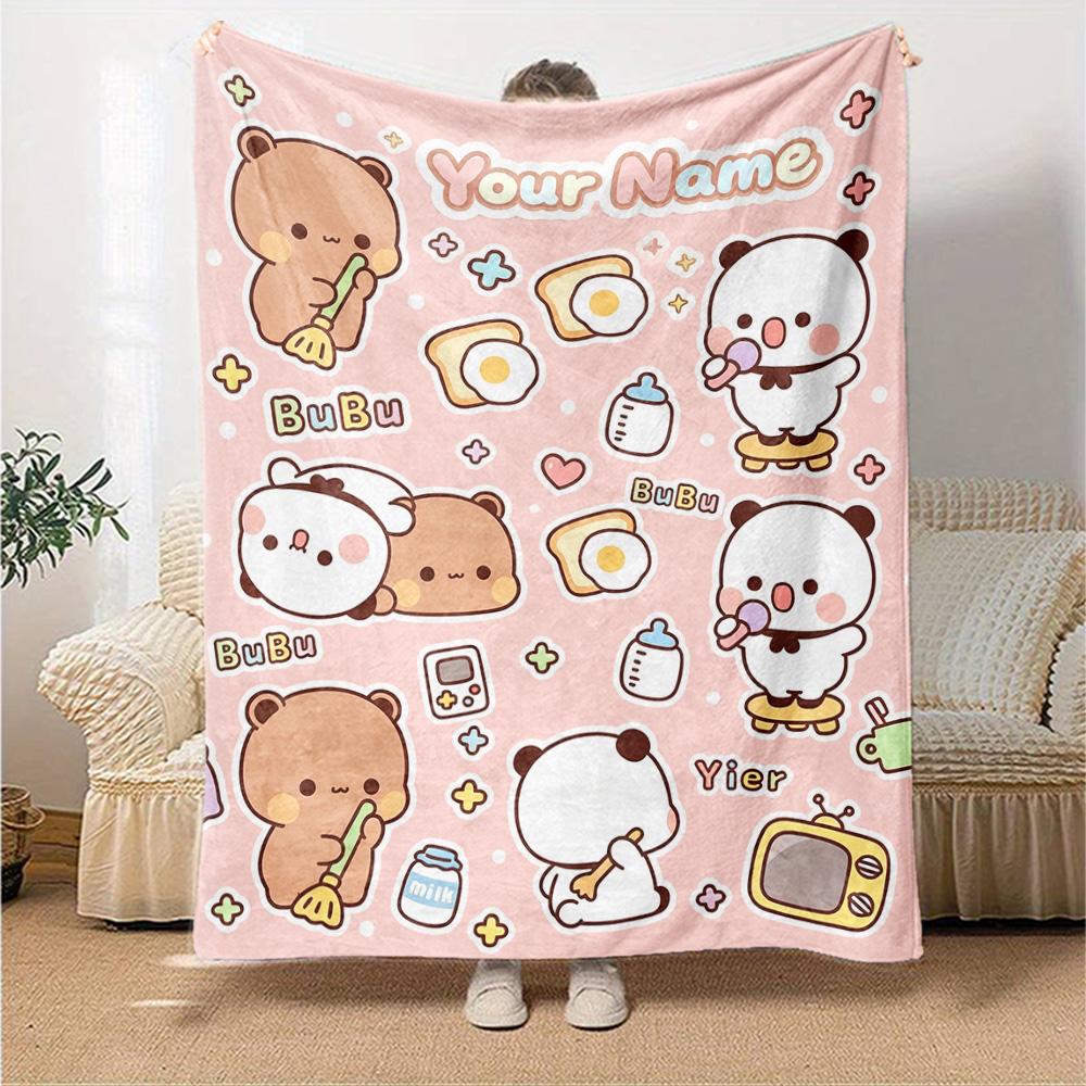 Name Custom Bubu y Dudu Print Flannel Blanket High Quality Warm Comfortable Cover for All Seasons Perfect for Gifts Home Decor