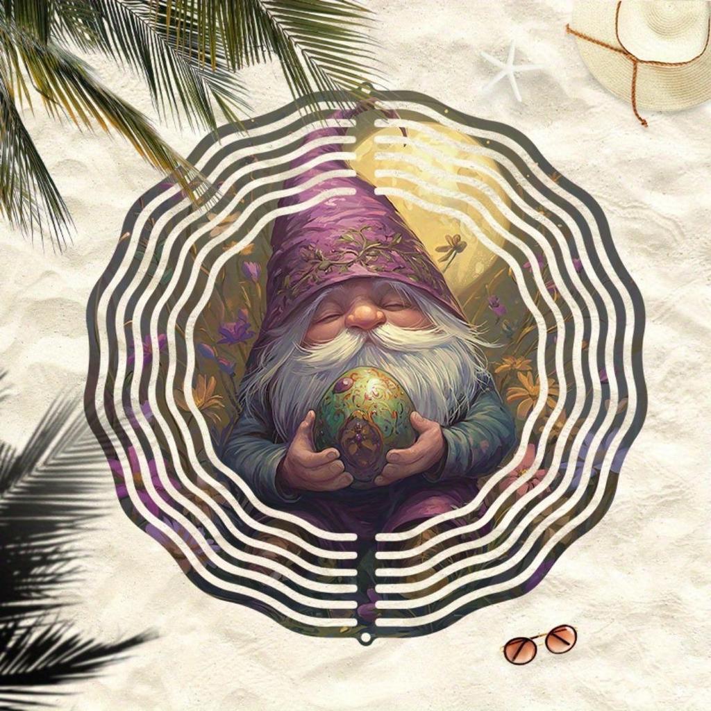 Purple Cloaked Gnome 3D Metal Wind Chime Moonlit Flower Design Outdoor Hanging Decor for Garden Home Wedding Christmas Gift