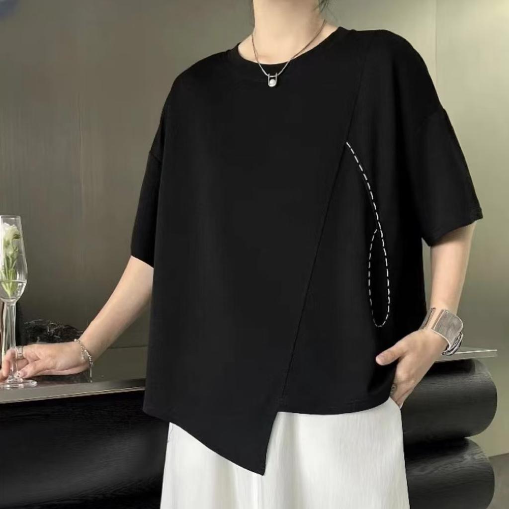 DIMANAF 2025 Vară Solid Mărimi Mari Tricou Femei Mânecă Scurtă Topuri Lungi Largi