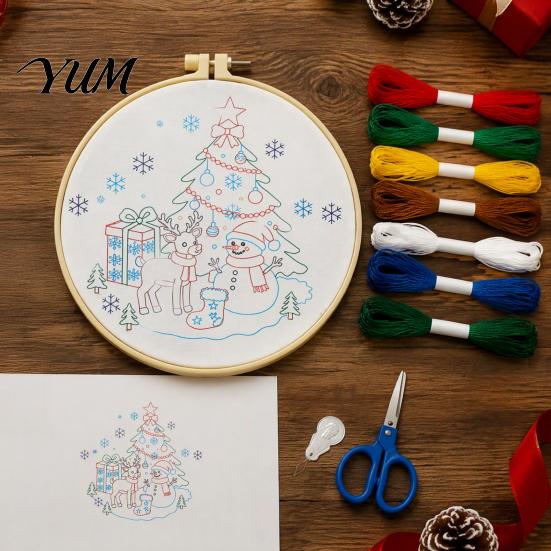Christmas Gift Ideas Embroidery Kit, DIY Holiday Ornament Craft Xmas Tree Box Pattern, Supplies Festive Needlework Sewing Kit for Adults Teens,