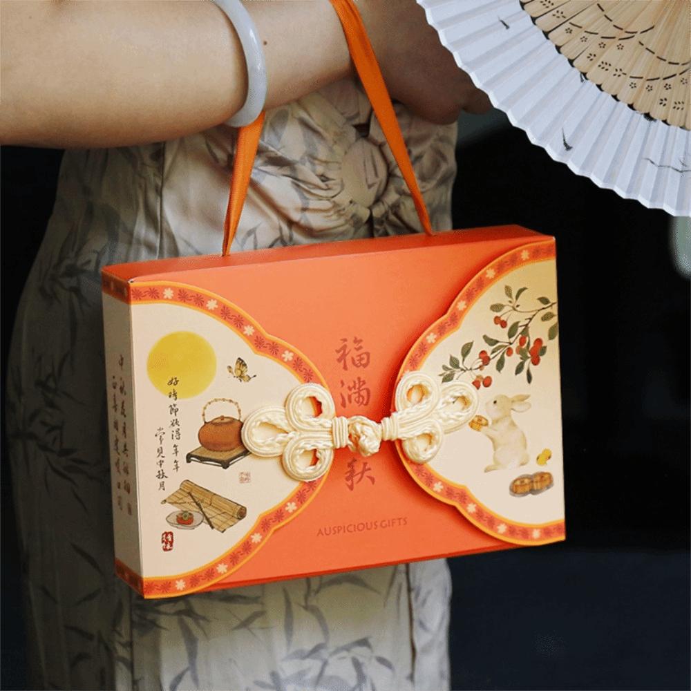5 Piece 6 Grid Egg Yolk Pastry Gift Box with Tassel Cookies Packaging Box Mid-Autumn Festival
