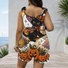 Kadın Plus Beden Bisiklet Yaka Askılı Tulum Kelebek Kanatları Baskılı Tulum Şort