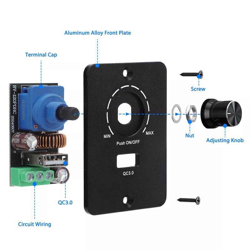 DC 12V PWM Dimmerschalter, 5A PWM RV Wohnmobil Bootslichtschalter QC 3.0 Elektrische Geräte Zubehör