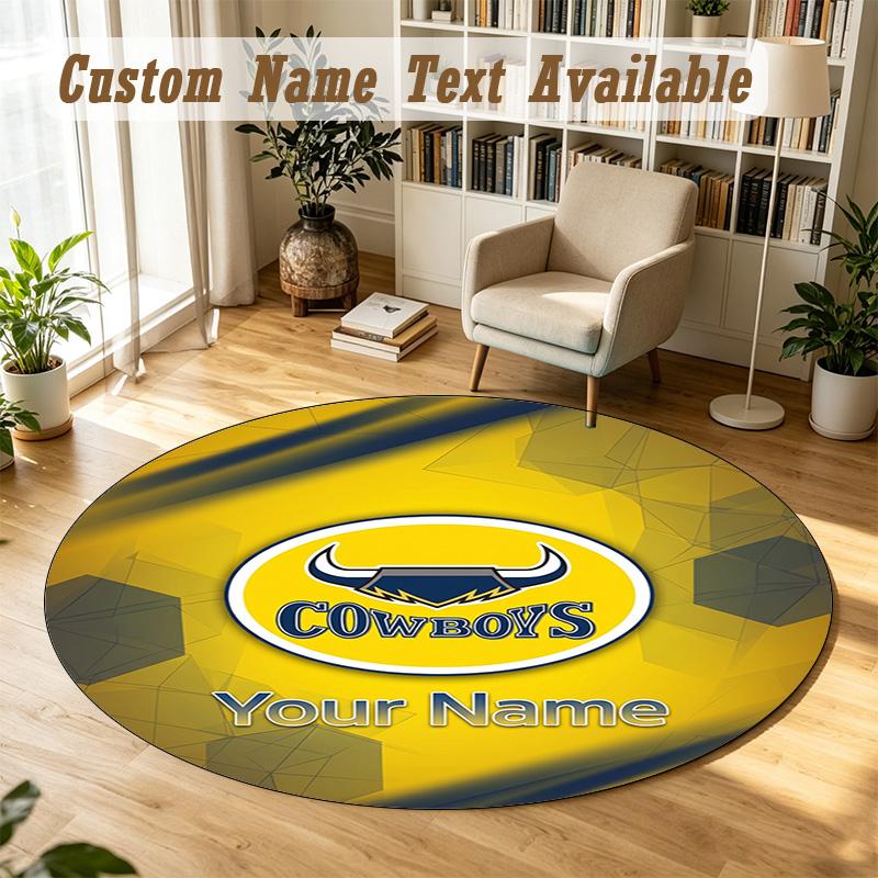 Round Rug Custom NameNorth Queensland Cowboys Pattern Non Slip Carpet Home Floor Decor