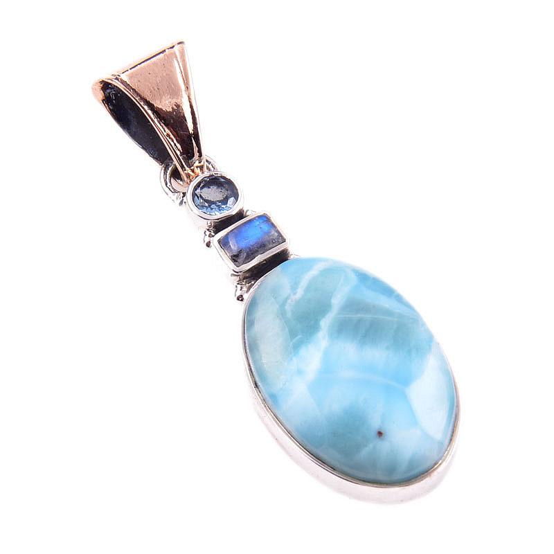 Natural Republic Larimar, Pierre de Lune Pendentif en Argent Sterling Massif 925 2'' d5n84