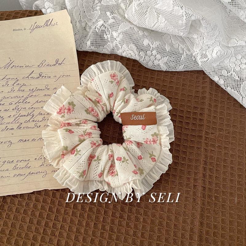 Soft Knitted Collection Autumn Winter Sweet Scrunchie Polka Dot Floral