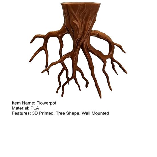 3D Printed Tree Planter Pot Wall Mount Flowerpot Herb Climbing Plants Holder Hanging Pot Home Balcony Indoor Outdoor Garden Decoration