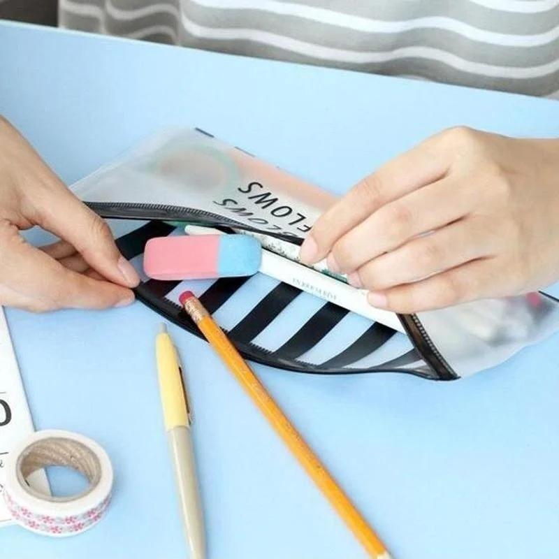 3 Size PVC Clear Pencil Bags Makeup Pouch Zipper Toiletry Holder Pencil Pen Case Cosmetic Bag Small Paper Envelope Pen Bag