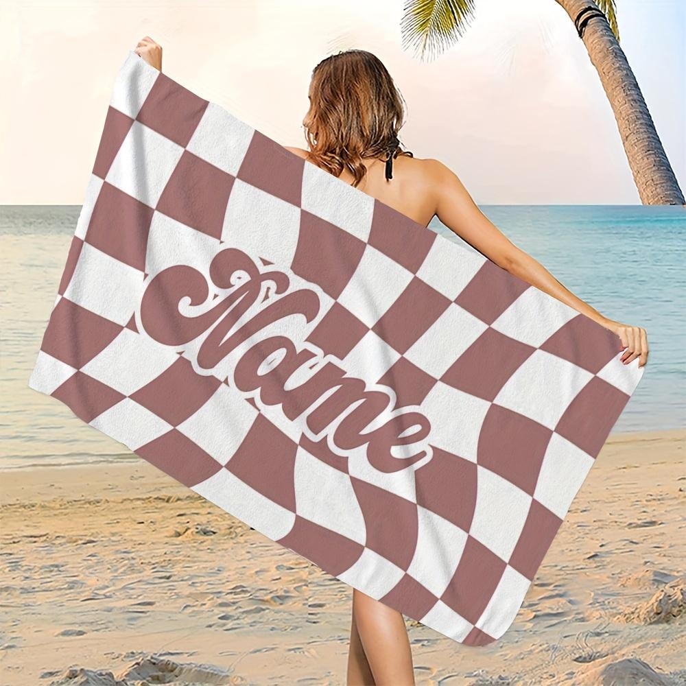 Personalized Grid Beach Towel Customize Name/Logo Oversized Microfiber Towel Summer Party Gift For Beach Swimming Bath Sports