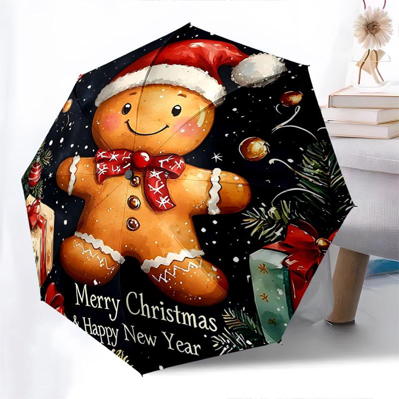 

1pc Gingerbread Man Christmas Ornament with Santa Hat, Auto Open Close Umbrella with Portable Folding Design and 8-Bone Iron Frame, Outdoor.B054