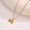 Gold Plated Charm Necklace,Stainless Steel Bow Pendant Necklace for Women,Trendy Charm Waterproof Wedding Choker Jewelry