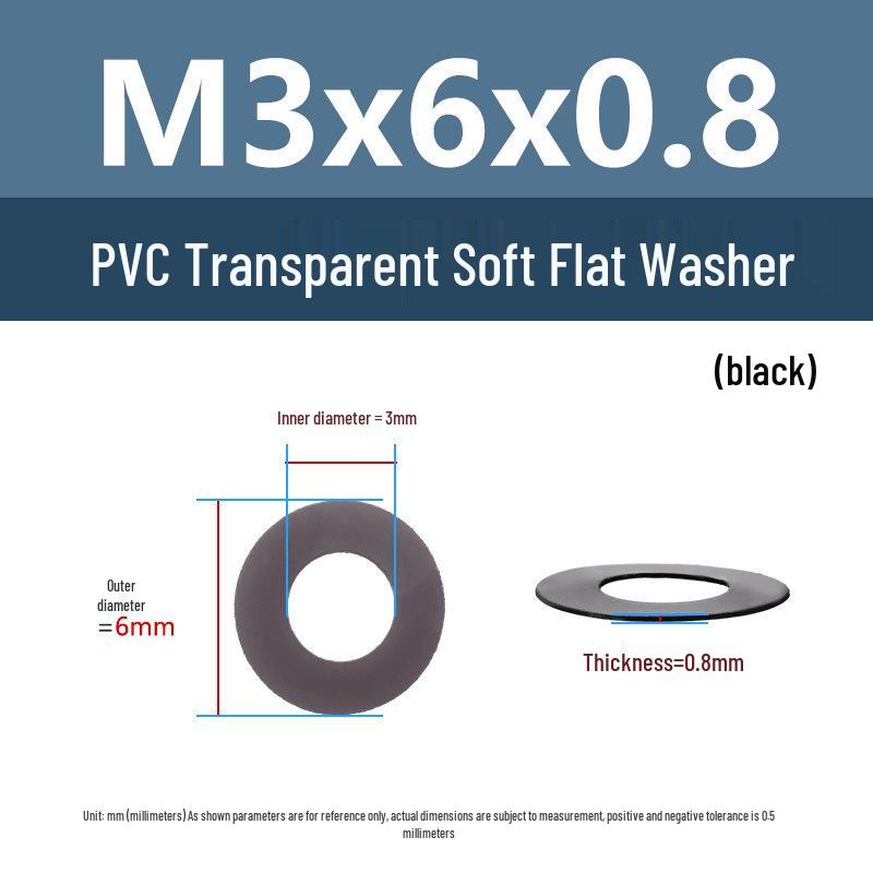 Yigu Black PVC Insulating Waterproof Flat Washer (M2-M10, M4-M5)