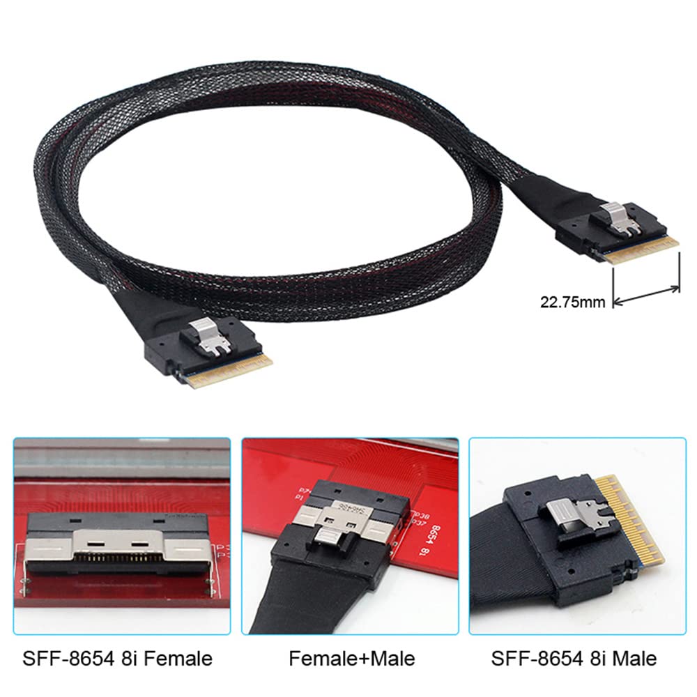 NFHK Slimline SAS 8i74Pin Host To 74Pin SlimSAS Target Cable 50cm PCI-E 4.0 SFF-8654 SFF-8654