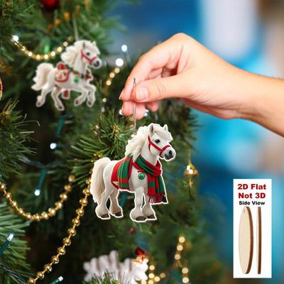 Yousheng  Elegant White Horse Wood Ornaments Christmas Tree Decor with Hanging Ropes Farmhouse Holiday Decorations