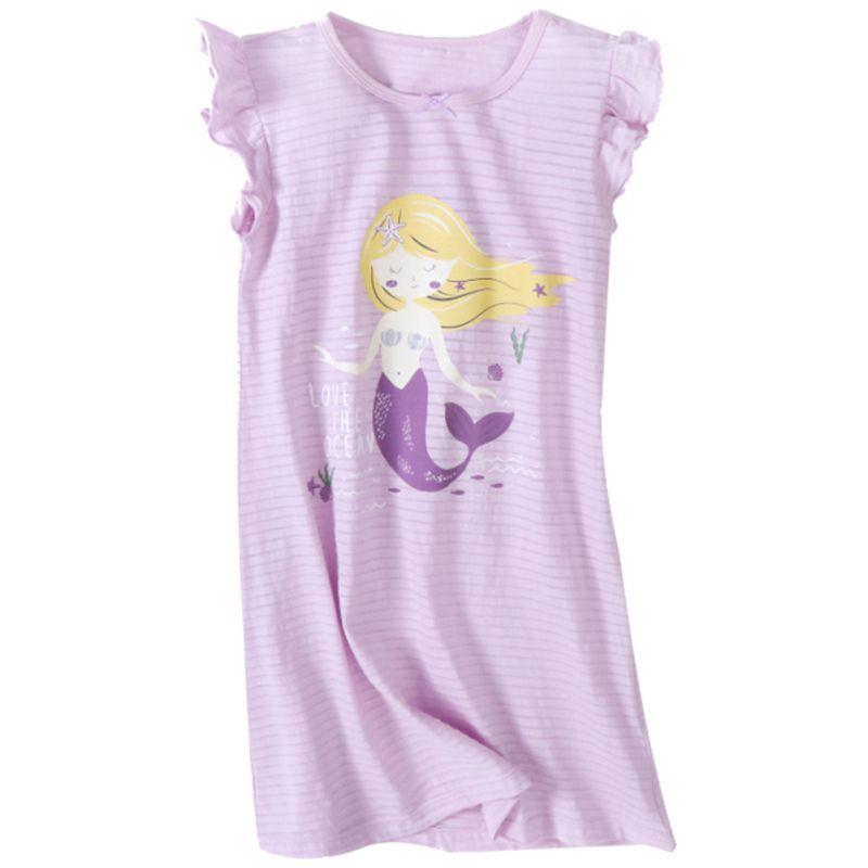 Girls' Sleepwear Dress Children's Pleated Short Sleeve Nightgown Loungewear