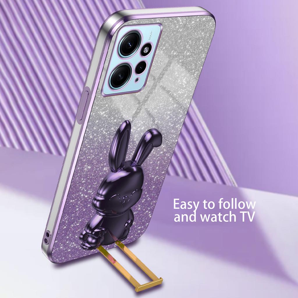 For Xiaomi Redmi Note 12 4G Case Cute Rabbit Anti-shock Phone Cover with Pull-out Kickstand
