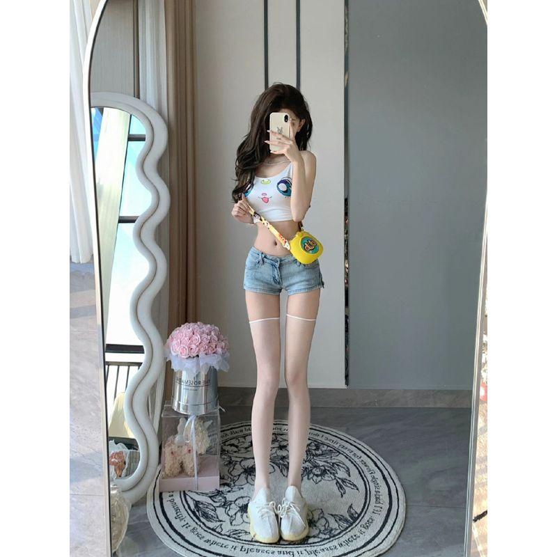 

Sexy Low Waist Denim Super Short Shorts Women s Summer American European and American Sexy Hot Pants Low Waist Split Straight Wide-Leg Pants Light Blue XL