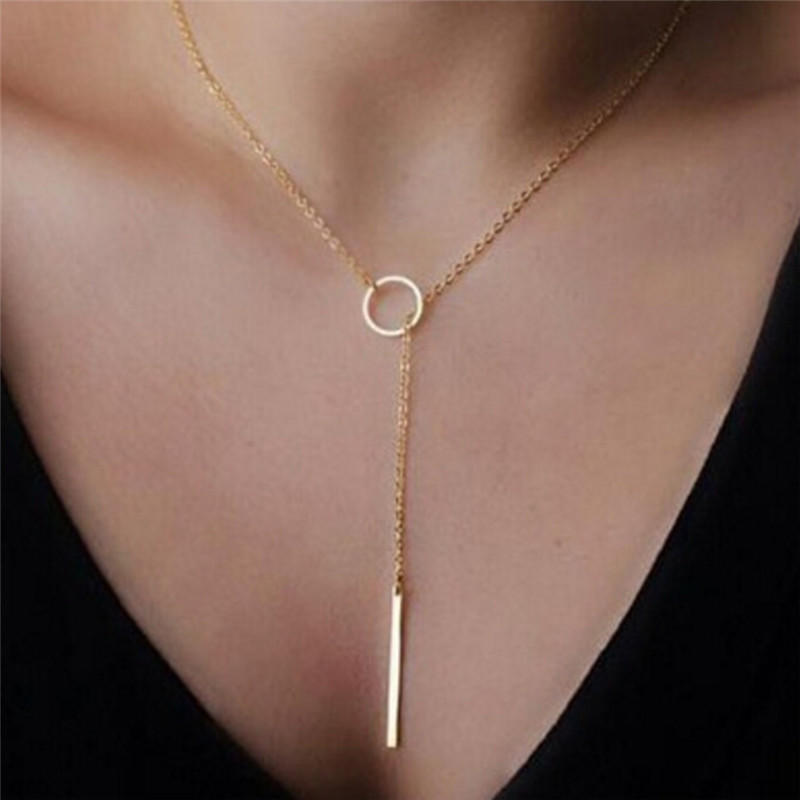 Damen Persönlichkeit Einfach Atemberaubend Goldener Stab Kreis Lariat Halskette Schmuck