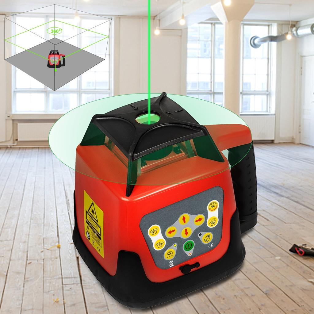 Green Laser Level Rotary Self Leveling Measuring Automatic Rotating Green Beam with Receiver Remote Control Carrying Case