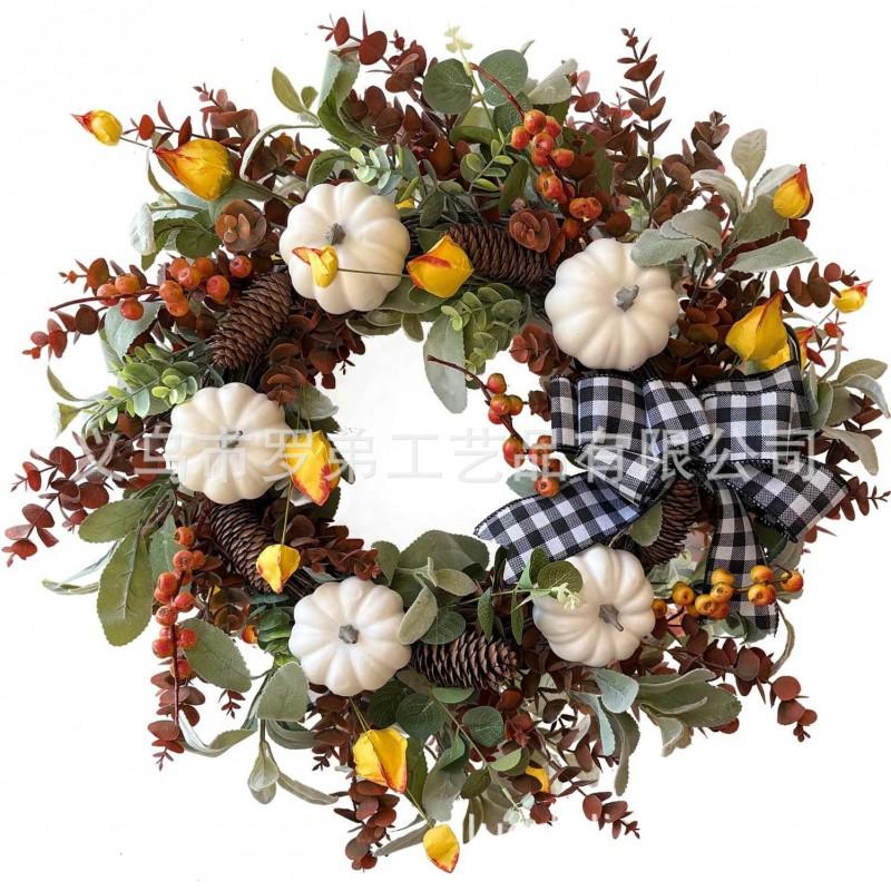 Harvest Wreath With Pumpkins Berries Vine Circle Halloween Thanksgiving Door Decor