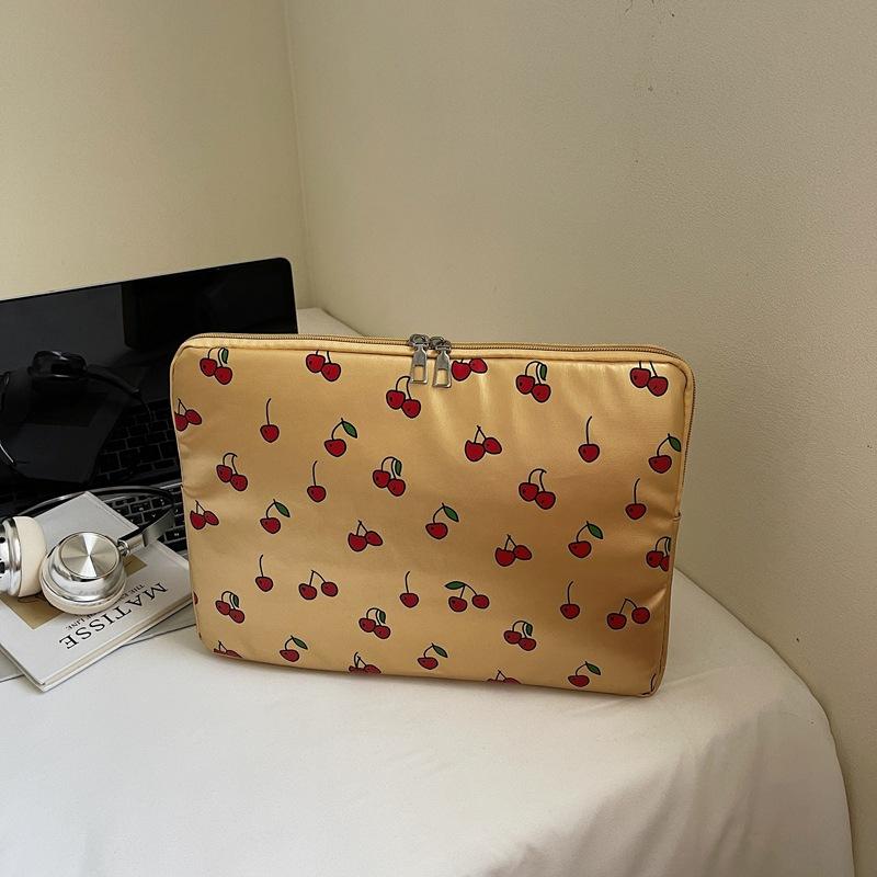 Simple Cherry Print Tablet Liner Bag Notebook Wear-resistant Computer Protective Cover Storage Bag Clutch Bag