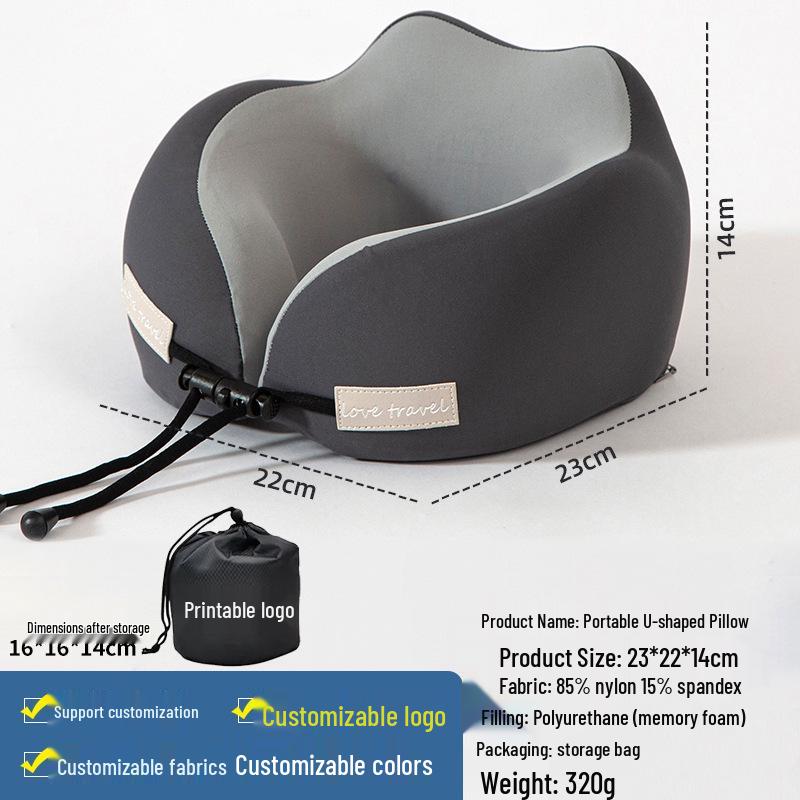 U-Shaped Memory Foam Travel Pillow for Neck and Cervical Spine Support