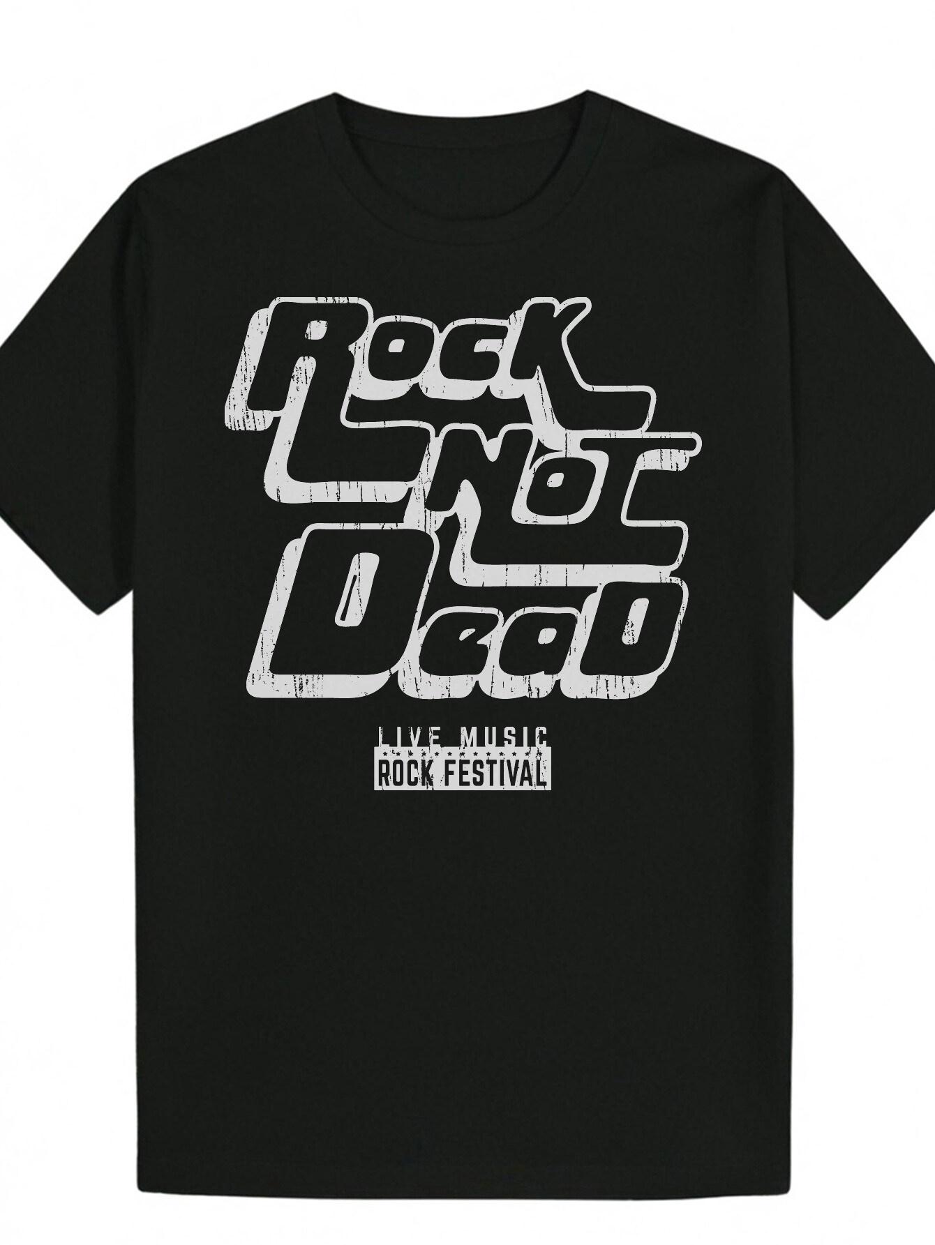 Rock n Roll Graphic T-shirt - Black with White Lettering XXXL
