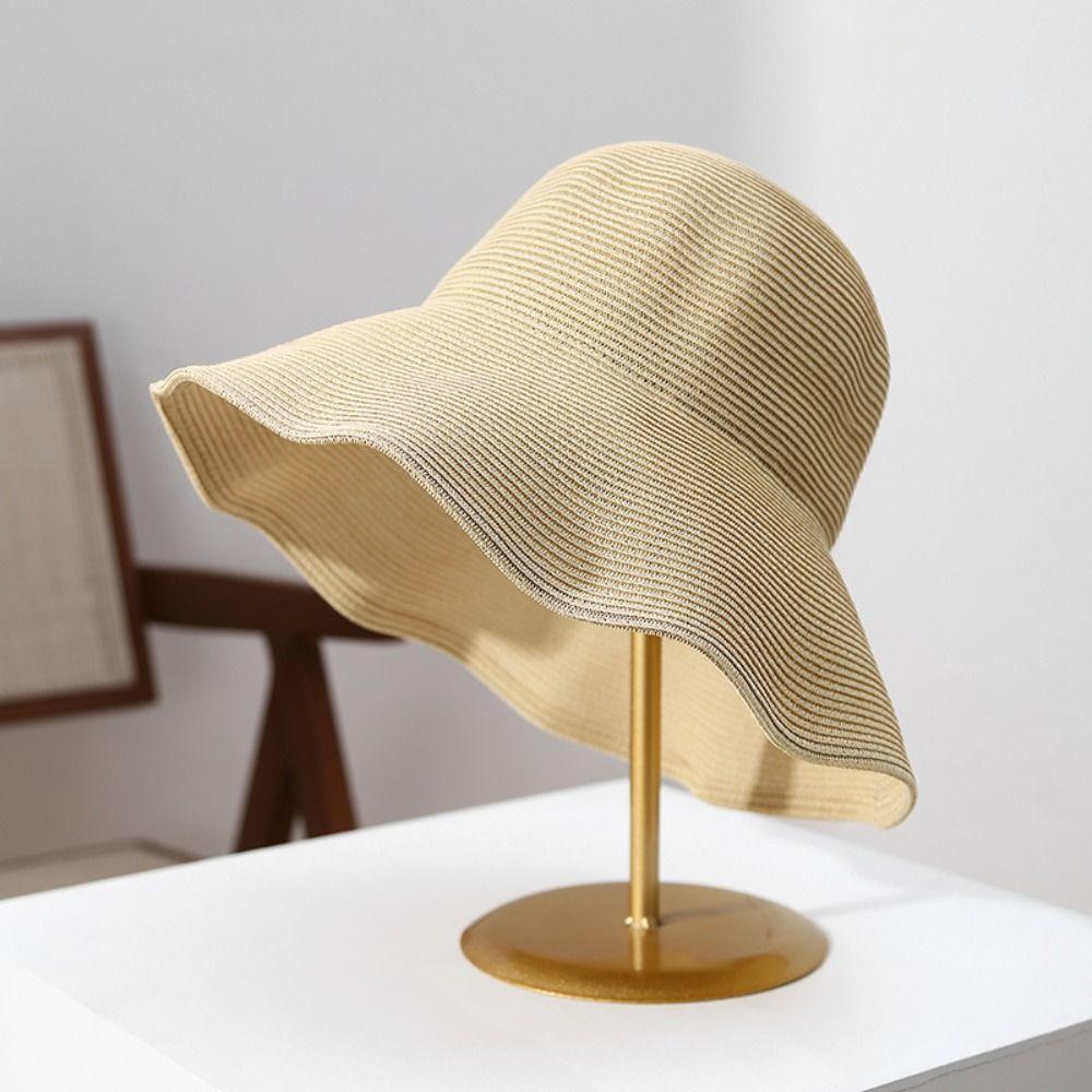 Solid Color Weave Bucket Hat Breathable Women's Sun Visor Hats Wide Brim Straw Hat Women Girls