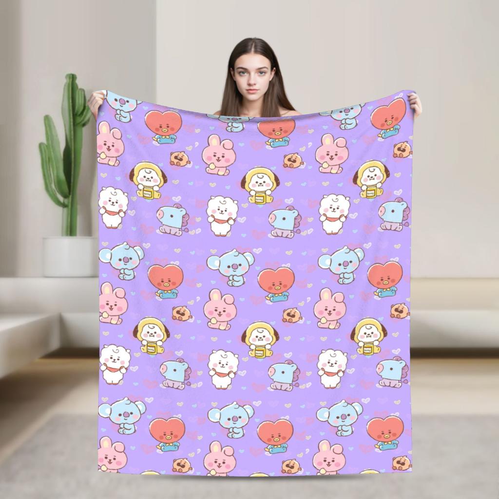 Coperta Morbida in Pile Corallo per Banda Musicale Kpop, Coperta Cartone Animato per Divano Ufficio, Trapunta Leggera per Camera da Letto