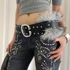 High-End Faux Fur Patchwork Wide Belt For Women Heavy-Duty Punk Retro Style Rivet Waist Belt With Skirt Jeans Belt