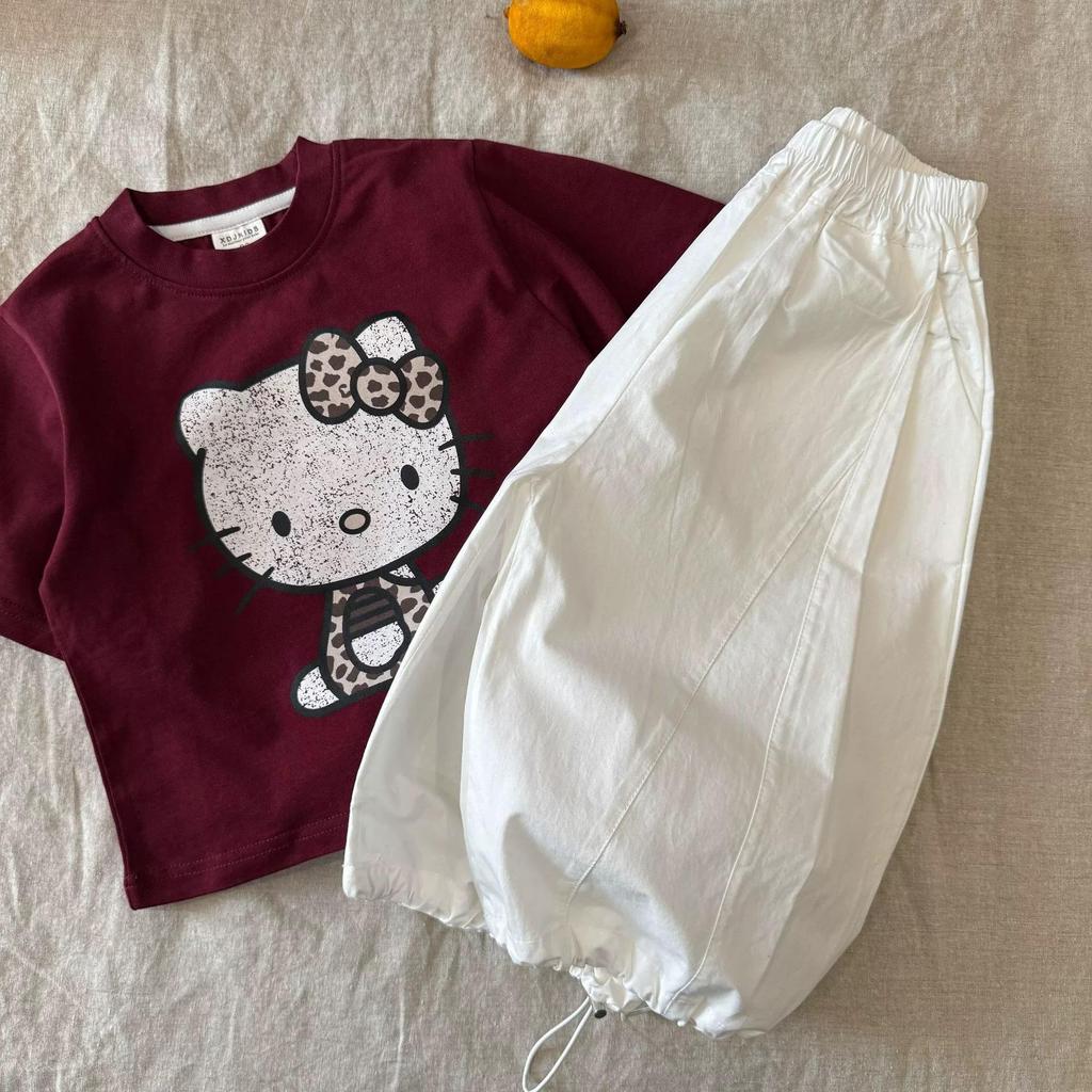 Children's Autumn Drawstring Cotton Pants - Unisex, Solid Color, Loose-Fit, Cuffed Casual Style.