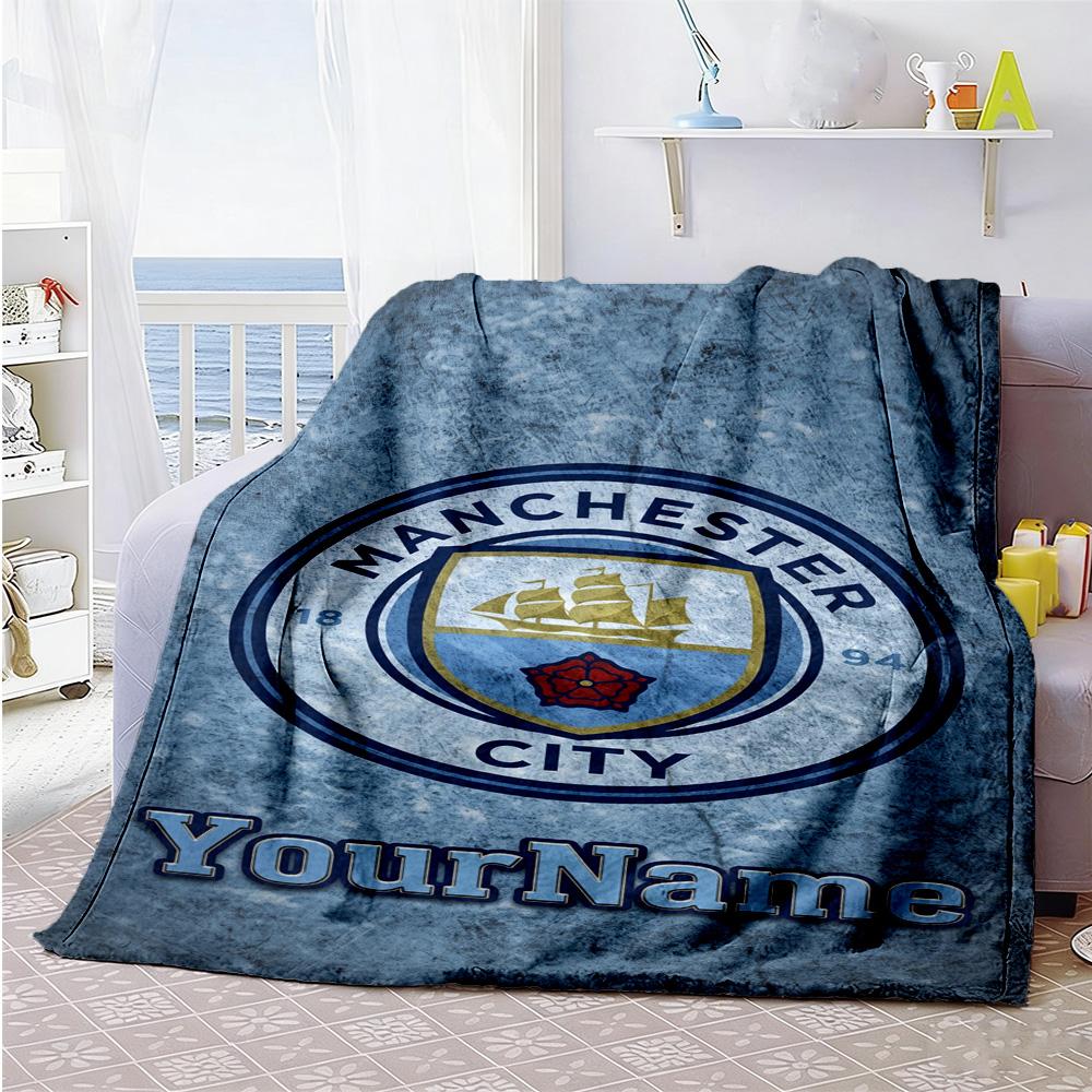 Manchester City Customize Text Blanket Gift Personalized Blanket Warmthful Decor Throw For Couch Office Chair Living Room Chair Four Seasons Universal