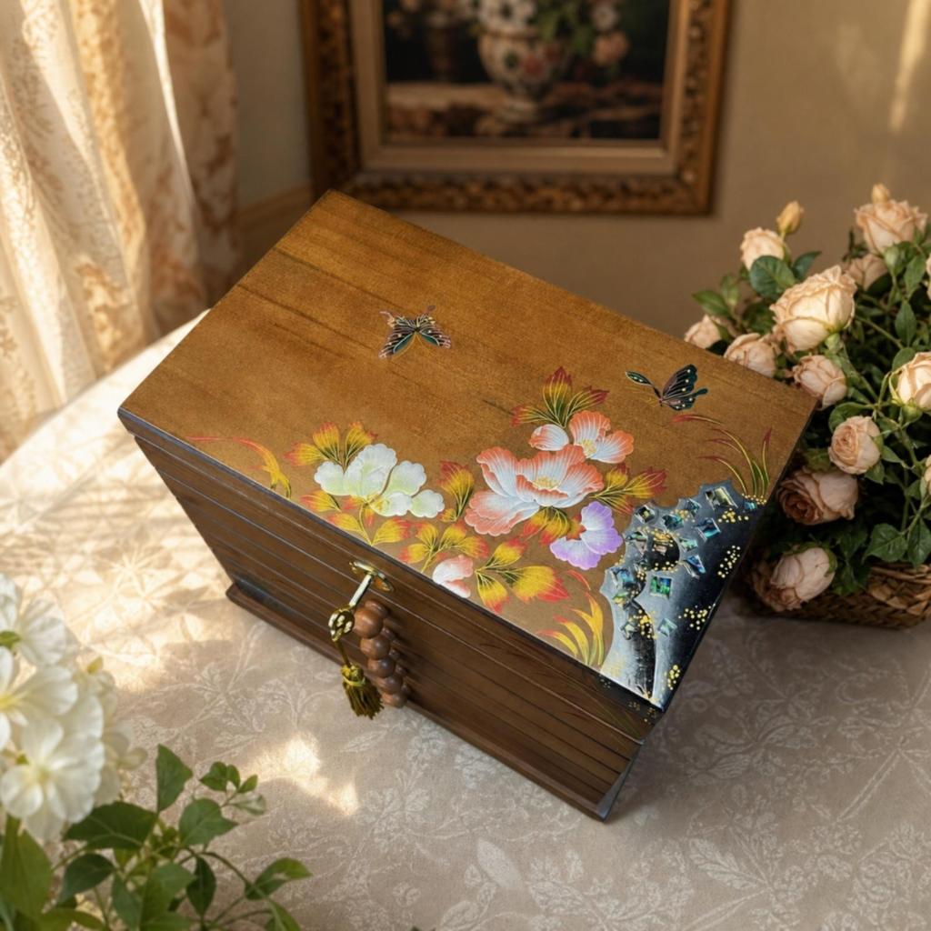 Wooden Jewelry Box with Drawers Vintage for Dresser, Bedside Table