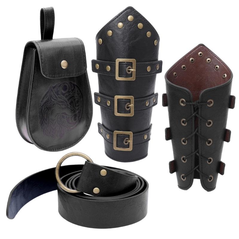 Halloween Medieval Leather Waist Belt Medieval Arm Bracer Medieval Waist Pack for Men Halloween Dress up