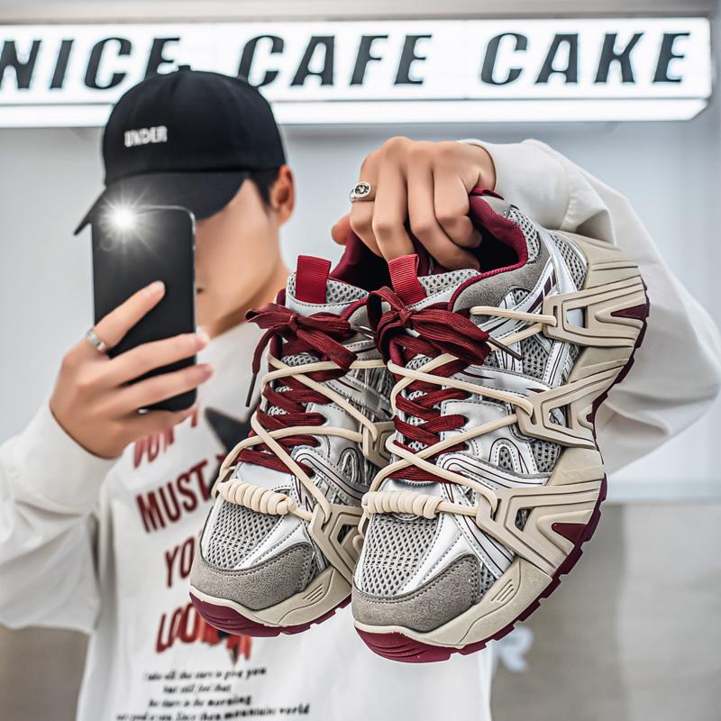 

Новые модные мужские туфли Four Seasons Low Top, удобные дышащие повседневные кроссовки 44 серый/красный